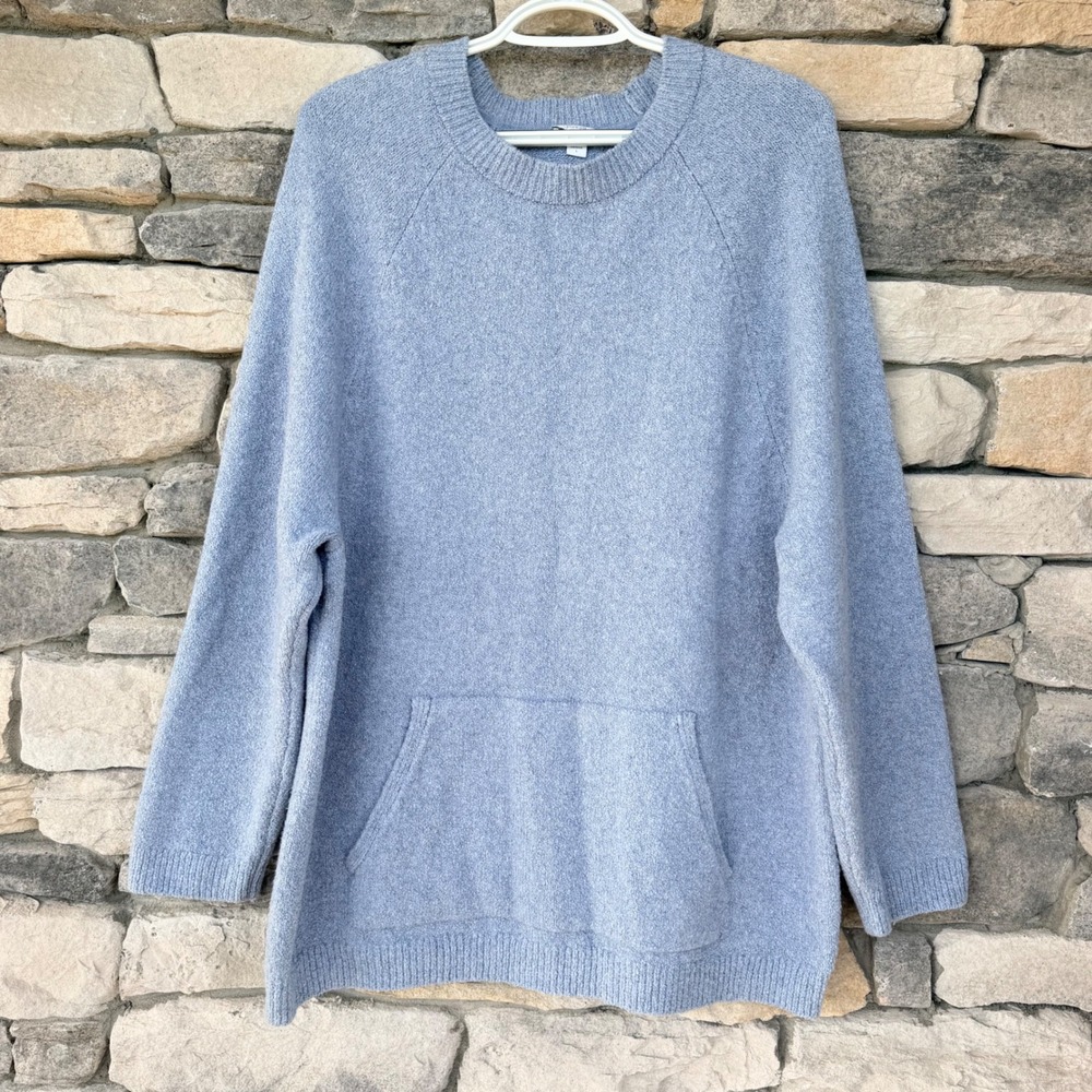 Pure Jill J Jill Blue Crewneck Knit Sweater Pouch Pocket Tunic Pullover L Large
